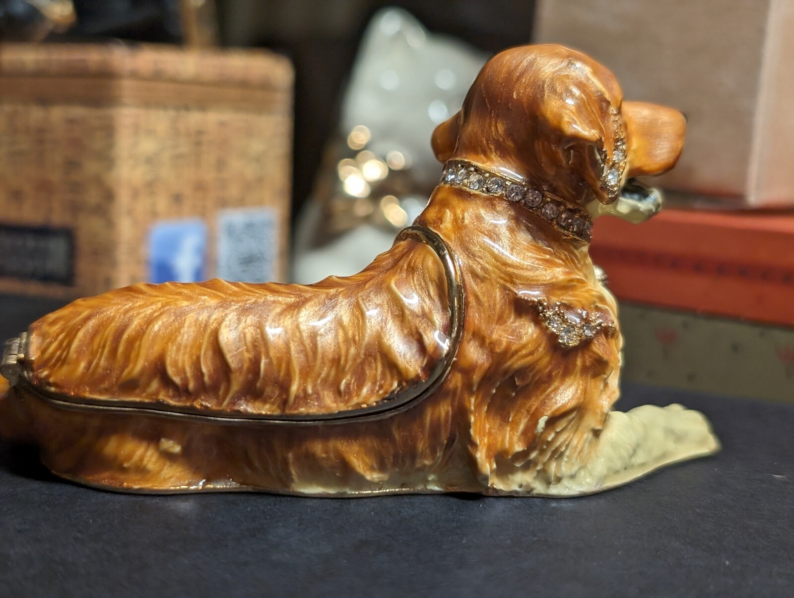 Vintage RUCINNI Golden Retriever Swarovski Jeweled Hinged