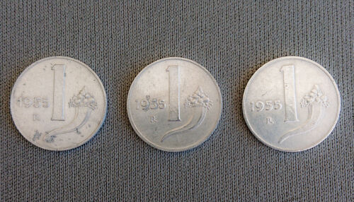 Italia Repubblica Italiana 1955 1 Lira Cornucopia (lotto di 3 monete) - Foto 1 di 11