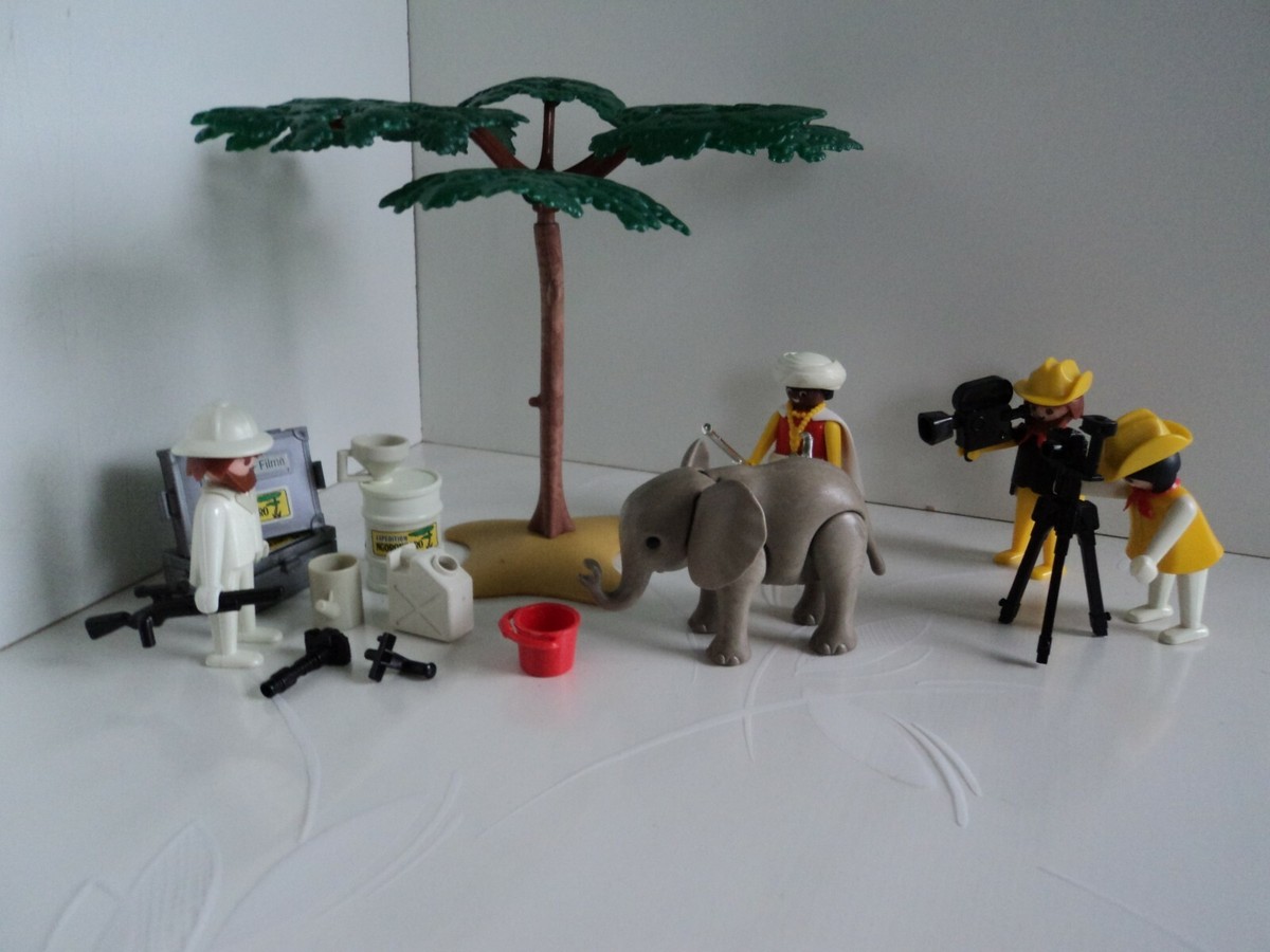 Lot Playmobil Vintage Safari - Base, Jeep, Animaux - Avec Singe Et Caméra