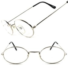 Silver Vintage Retro Fashion Old School Hippie Oval Frames Clear Lens Glasses