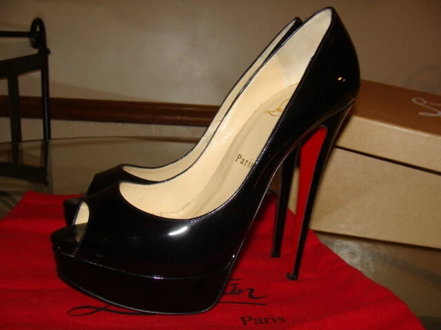 LOUBOUTIN LADY PEEP 150 PATENT CALF HEELS BLACK 39.5 EU 7.5-8.0 US | eBay