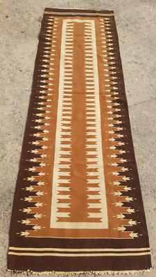 Antiker Handgewebter Mexikanischer Indianerteppich Wollteppich 243x74 cm