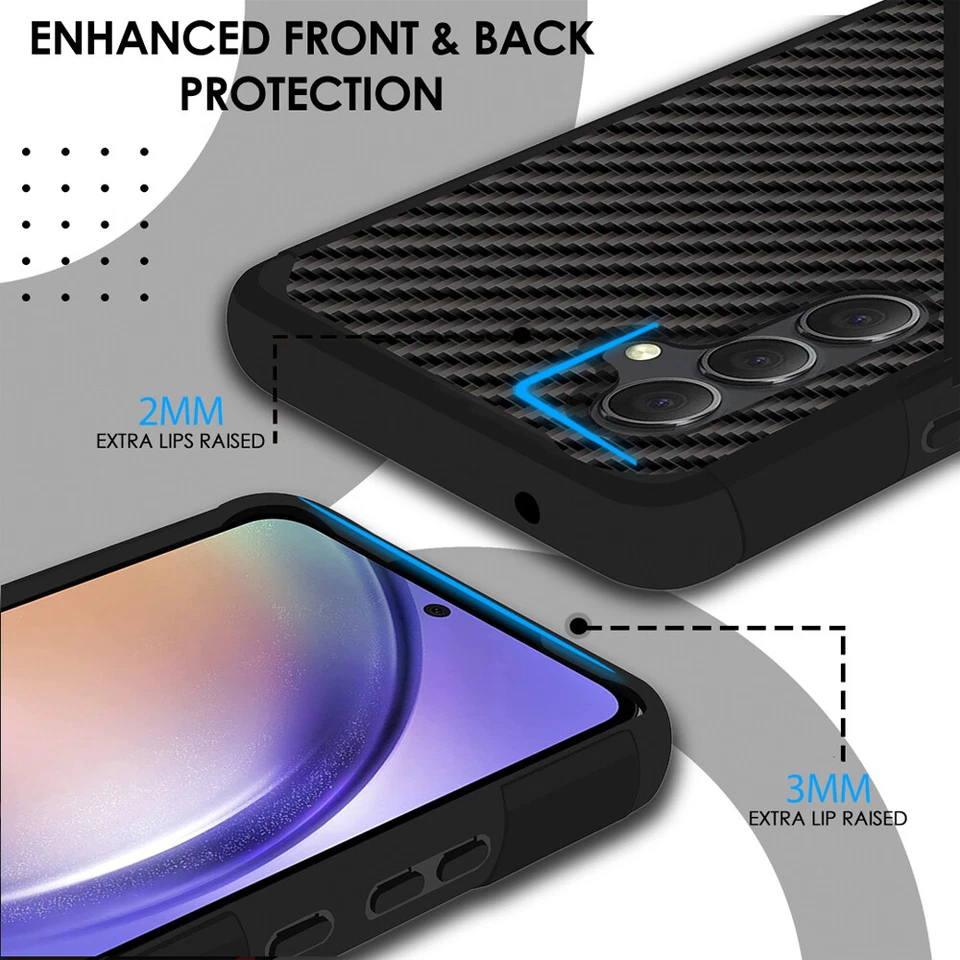 Funda de teléfono para Galaxy A16 A15 A25 A35 A54 5G fibra de carbono TPU + vidrio templado Foto 3 de 4