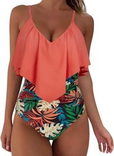 Slimming Ruffle One Piece Swimsuit Ruched Tummy Control Adjustable XL 16-18     