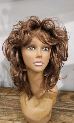 Shiny Red Brown Wig Medium Length Synthetic Hair 13