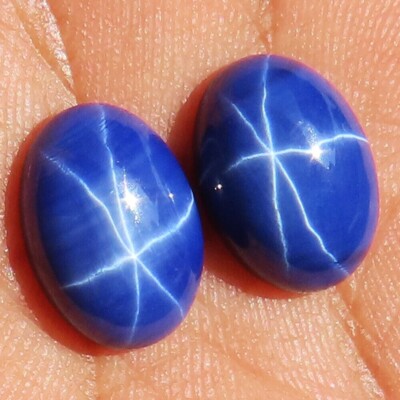 16.00 CT Natural Blue Star Sapphire Pair Oval Cabochon 10x12x5 mm Gemstone BC-33