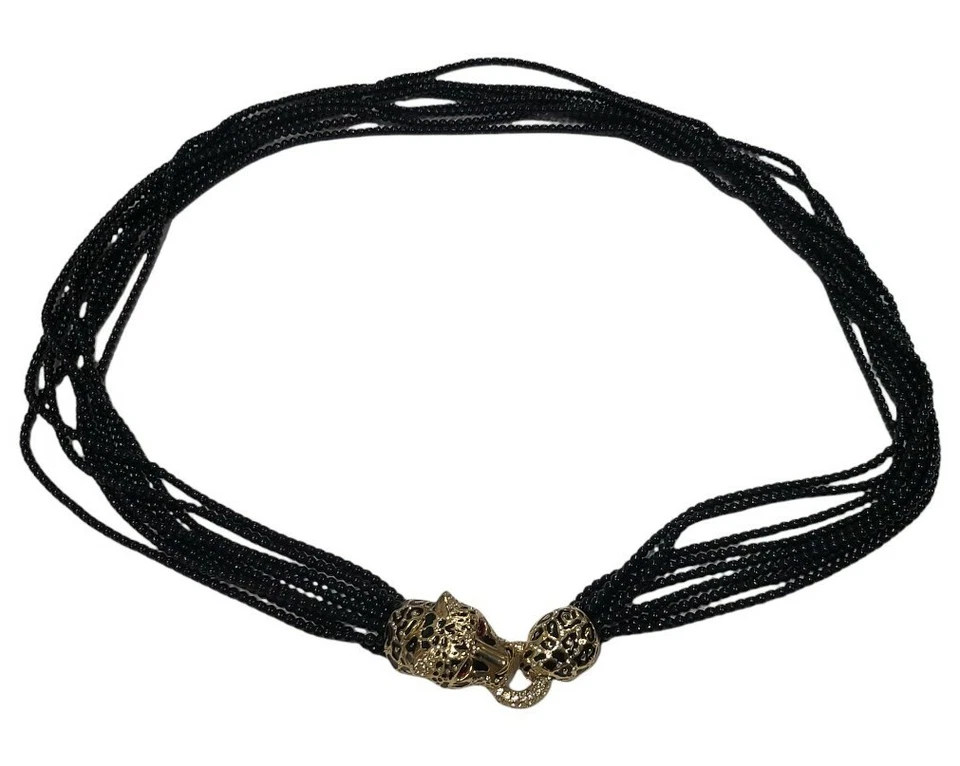 COLLAR CINER NEGRO CUENTAS ESMALTE CRISTAL LEOPARDO 8 HEBRAS RARO Foto 4 de 4