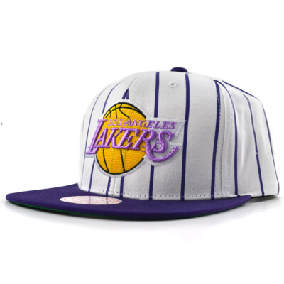 Mitchell & Ness NBA Retro Pinstripe Snapback Cap LA Lakers HWC Logo