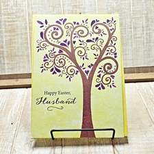 Designer Greetings Easter Card Large Size For Husband Yellow Tree Purple Glitter