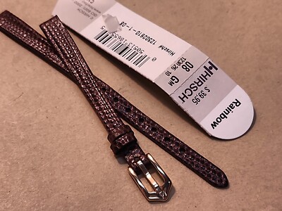 Ladies NOS Hirsch 8R Brown Rainbow Lizard Grain Embossed Edge Watch Band 