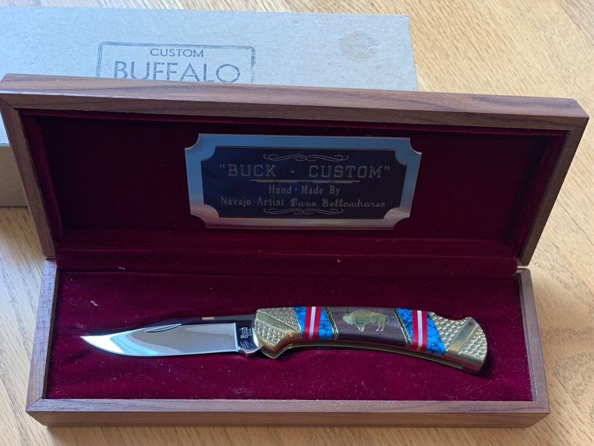 BEAUTIFUL DAVE YELLOWHORSE BUCK 112 BUFFALO KNIFE NEVER USED IN  