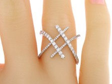 Round Cut Simulated Diamond Two X Bypass Shape Unique Ring 14k White Gold Plated