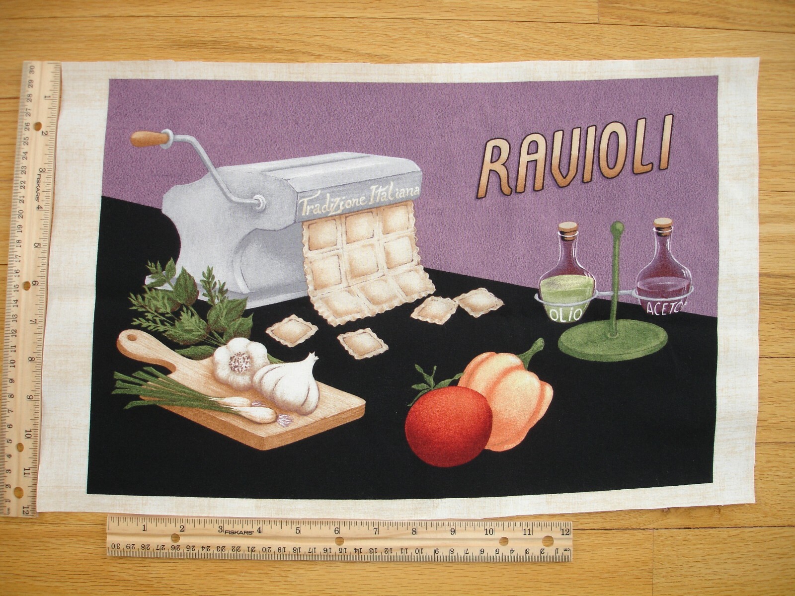 Ravioli Press Peppers Onions Garlic Placemat  Cotton Quilt Fabric Block-image