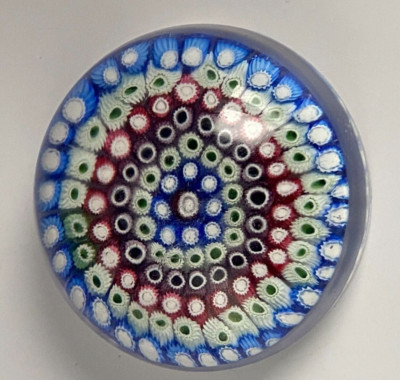 Vintage Whitefriars 6-reihig Millefiori Kunst Glas Briefbeschwerer konzentrisch bunt