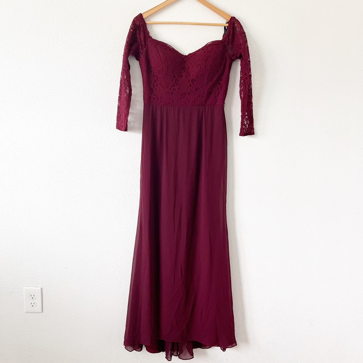 maroon maxi formal dress Shimmery Burgundy Maxi Formal Red Carpet Gala Evening Dress EN5018 Size 8 / Burgundy main image 1