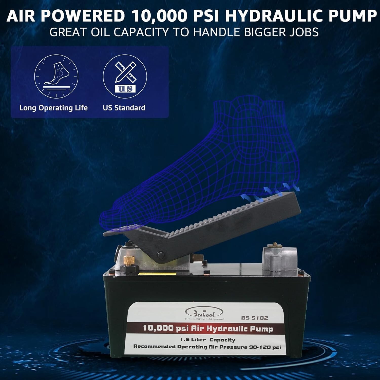 Air Hydraulic Pump 10,000 PSI Aluminum Foot Operated Heavy Machinery Auto Repair