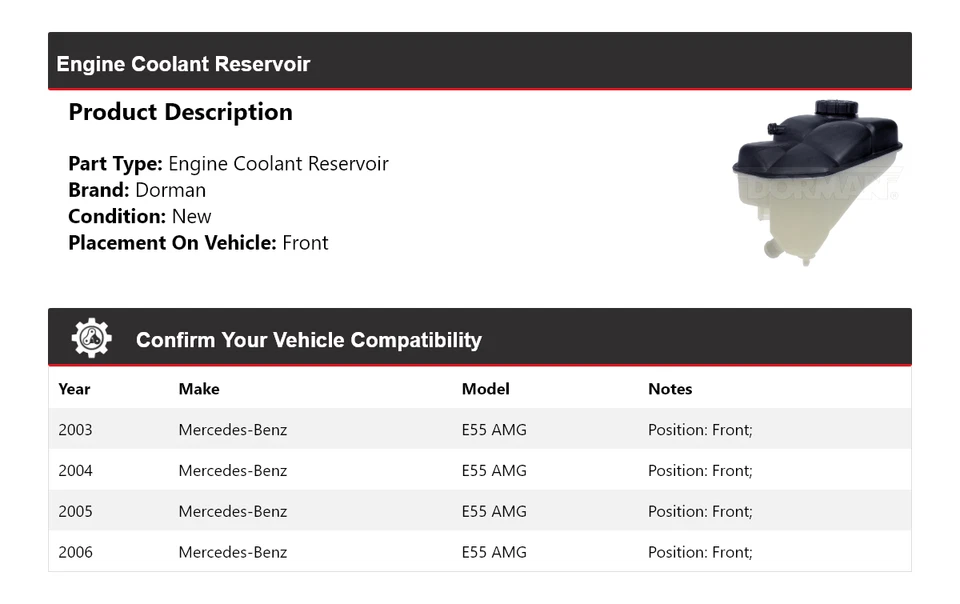 Depósito de refrigerante delantero 2004 para Mercedes-Benz E55 AMG Dorman Engine 2003-2006 Foto 2 de 4