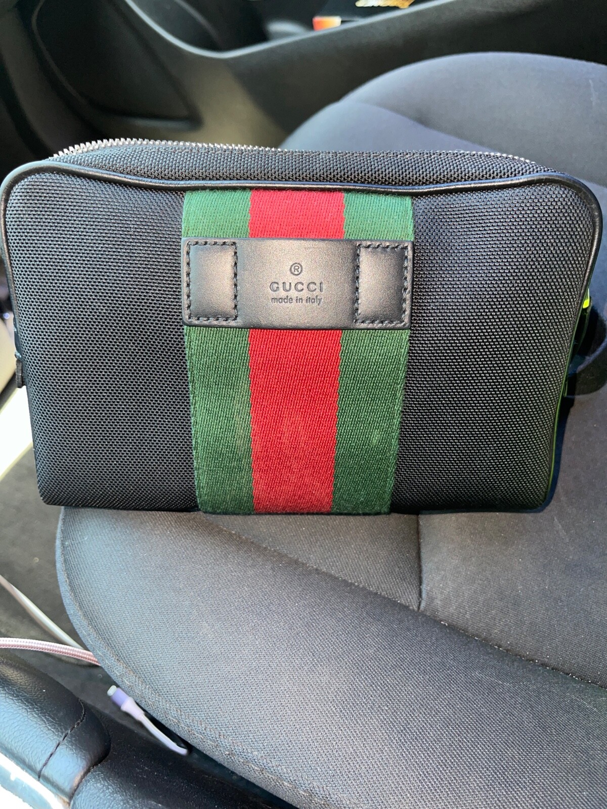 GUCCI Sherry Line Canvas Waist Bag in Black Red Green 630919