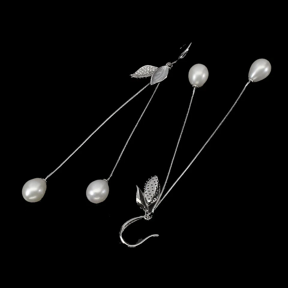 925 Sterling Silver Earrings Drop Pearl 10x7mm Simulated Cz - Image 3 of 4