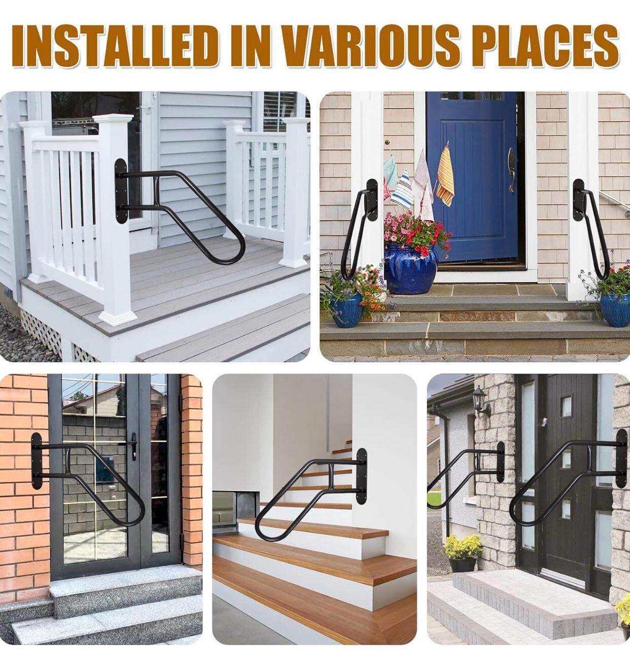 Heavy Duty NonSlip Handrails for Outdoor 13 Step, Wall Mount Stair