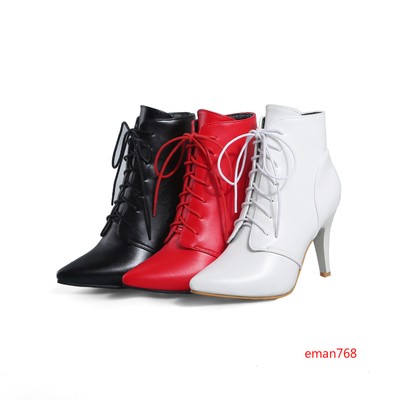 Women's Pumps Stilettos High Heel Lace Up Pointed Toe Office Shoes Ankle Boots