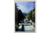 Blechschild Reise 20X30 Cm Matterhorn Schweiz Fluss Berg Stadt Schild Tin Sign