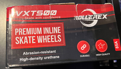 Rollerex VXT500 Inline Indoor/Outdoor Skate Wheels | 8-Pack | Black | 72mm