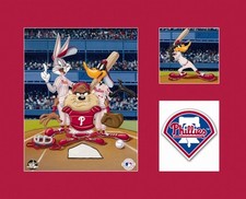 Looney Tunes Philadelphia PHILLIES Bugs Taz Daffy Baseball Litho Art Red Mat