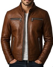 Men's Brown Riding Style Jacket Biker Club Real Genuine Cowhide Leather Jacket