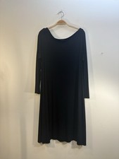 Eileen Fisher Sz M Black Viscose Relaxed Fit Jersey Long Sleeve Scoop Neck Dress