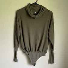 Free People Olive Knit Bodysuit Cowl Neck Womens Size Small