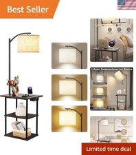 Floor Lamp with Table, End Tables with Charging StationUSB  Type-C  AC Port...