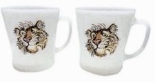 Fire King Esso Tiger Milk Glass Mugs Set 2 Anchor Hocking Gas Oil Advertising