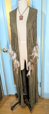 Vtg 90s Long Soft Suede Leather Vest Duster Blue Rose in Santa Fe, NM