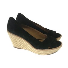 KORS Michael Kors Black Suede Wedge Open Toe Bleeker Sandal Espadrilles 11