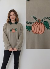 Autumn pumpkin embroidered sweatshirt vintage Halloween Fall 90's Grandma Core