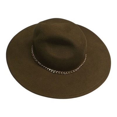 Steve Madden Olive Green Hat With Gold Chain Accent Boho Festival Size OS