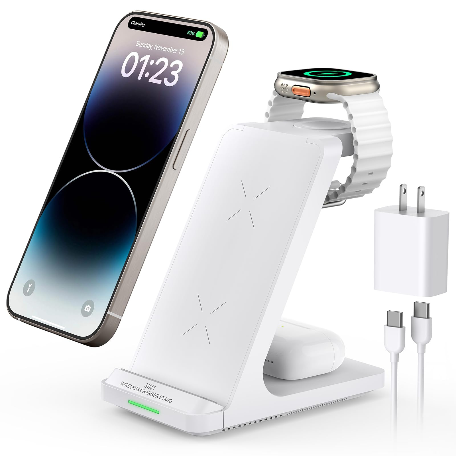 Wireless Charging Station, 3 in 1 Fast Wireless Charger Stand for Multiple De...-image
