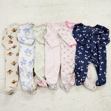 Carters Little Me Baby Girl Lot 1 Footed Zip Button Sleeper Pajamas 6-9 Mos