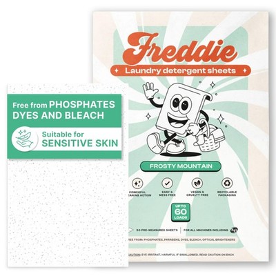 Freddie Laundry Detergent Sheets - Recyclable Packaging 30 Count (Pack of 1) 