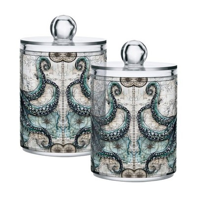 2 Pack Qtip Holder Organizer Dispenser Ocean Sea Animal Octopus Bathroom Stor...