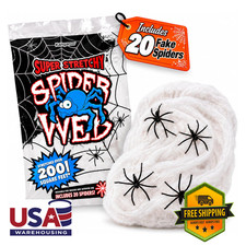 Halloween Spider Web Decor Set, 200 Sq Ft Stretchable Fake Spider Webs and 20