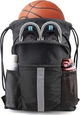 Drawstring Backpack Bag with Shoe Compartment, X-Large Black Gym Sports String C