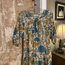 Natural Life Women’s Small Teal Gold Beige Floral Lined Long Dress