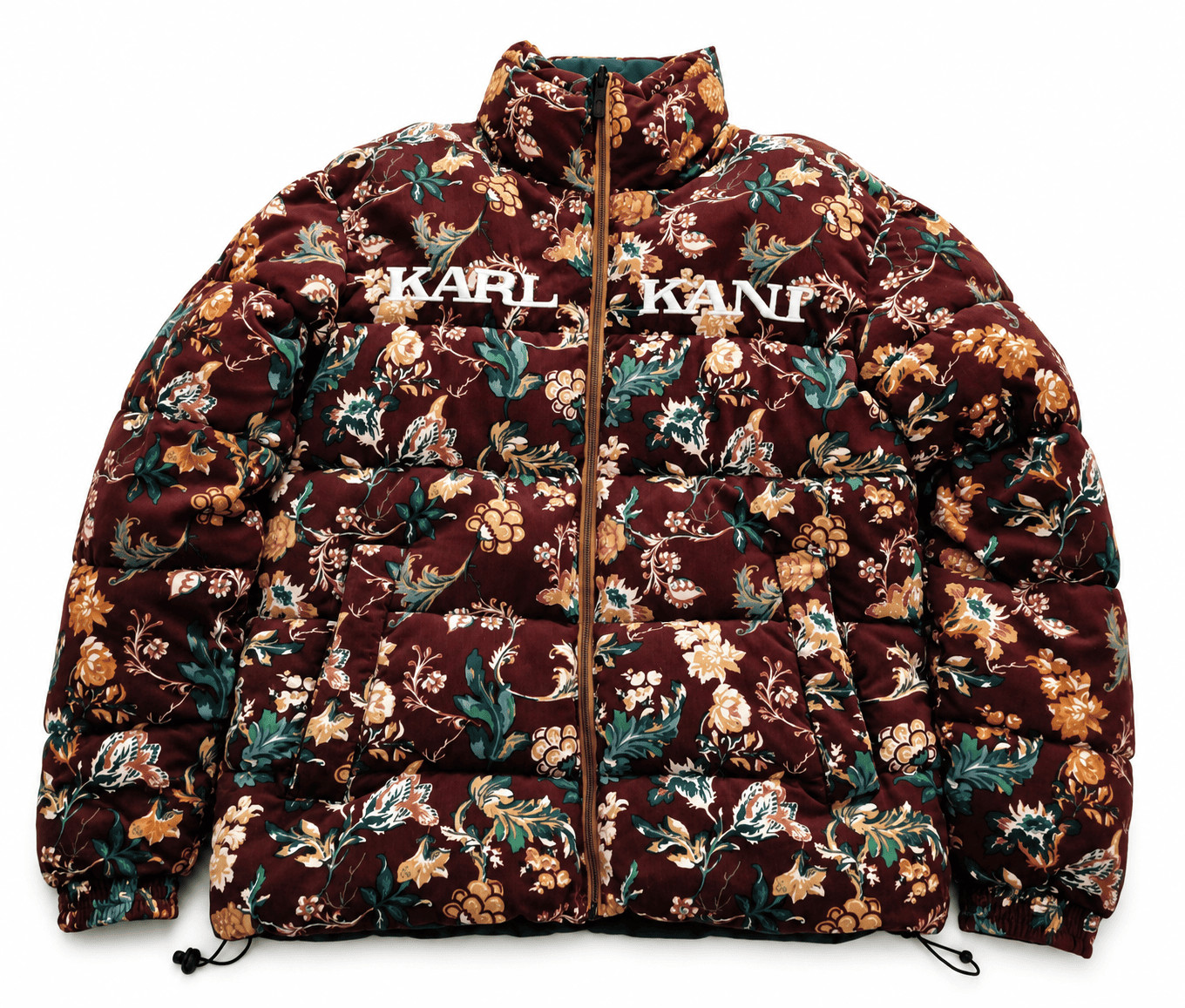 Karl Kani Mens Puffer Jacket M Reversible Floral Velvet Burgundy Teal Padded Coa