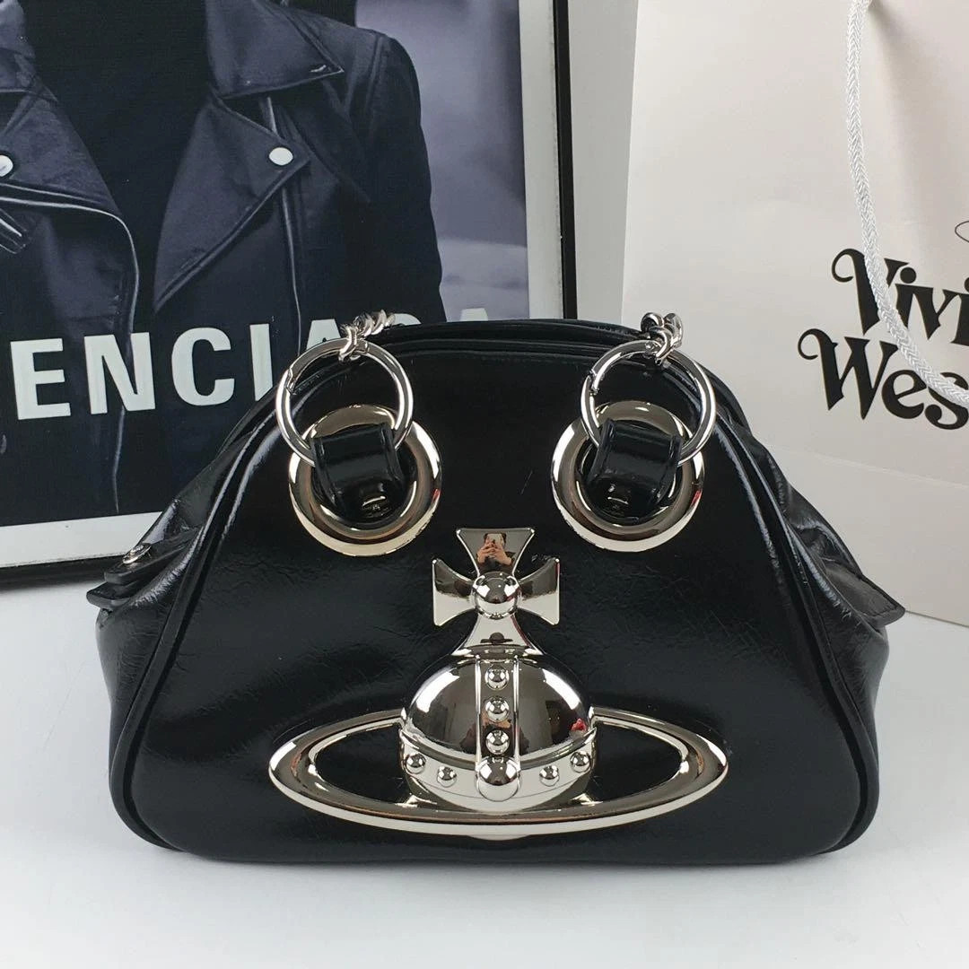 Borsa a tracolla Vivienne Westwood Orb Chain nera nuova con etichette