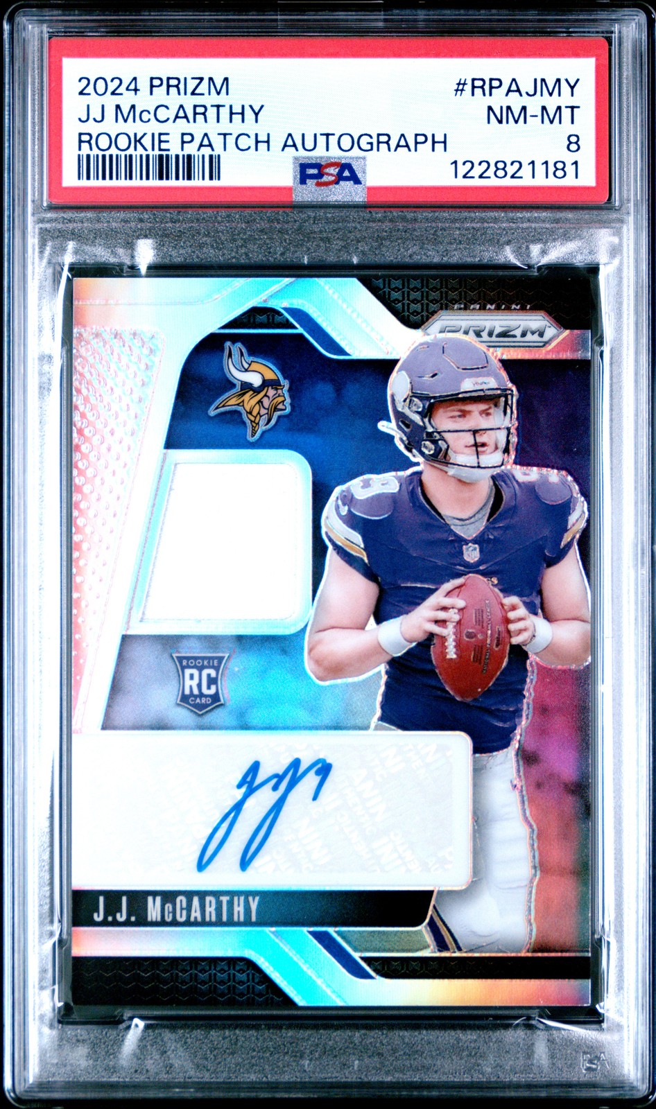 JJ McCarthy Panini Prizm Rookie Patch Autographs #RPAJMY Base