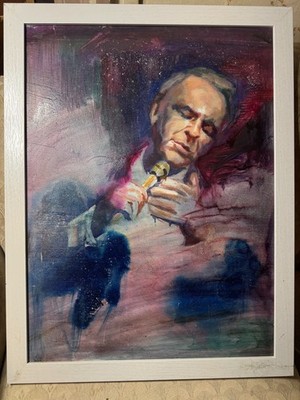 John Reilly (1942 - 2021) ''Portrait Of Frank Sinatra'' Oil Painting - Framed