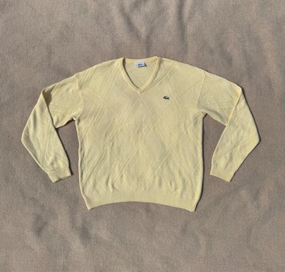 Lacoste V-Neck Sweater Vintage Pullover Old Money Pasha Style Gelb L