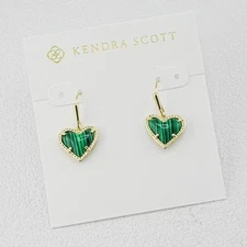Kendra Scott Ari Heart malachite Drop Earrings Gold NEW With dust bag